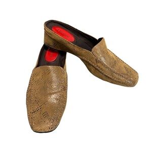 J. RENEE’ - THE TYLER - BROWNS & GOLD - SIZE 10 - MULES SLIDES - 2” HEEL - S8